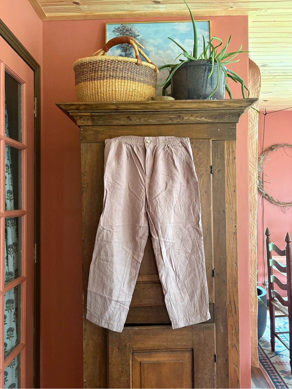 Madewell Linen Blend Trouser in Light Mauve